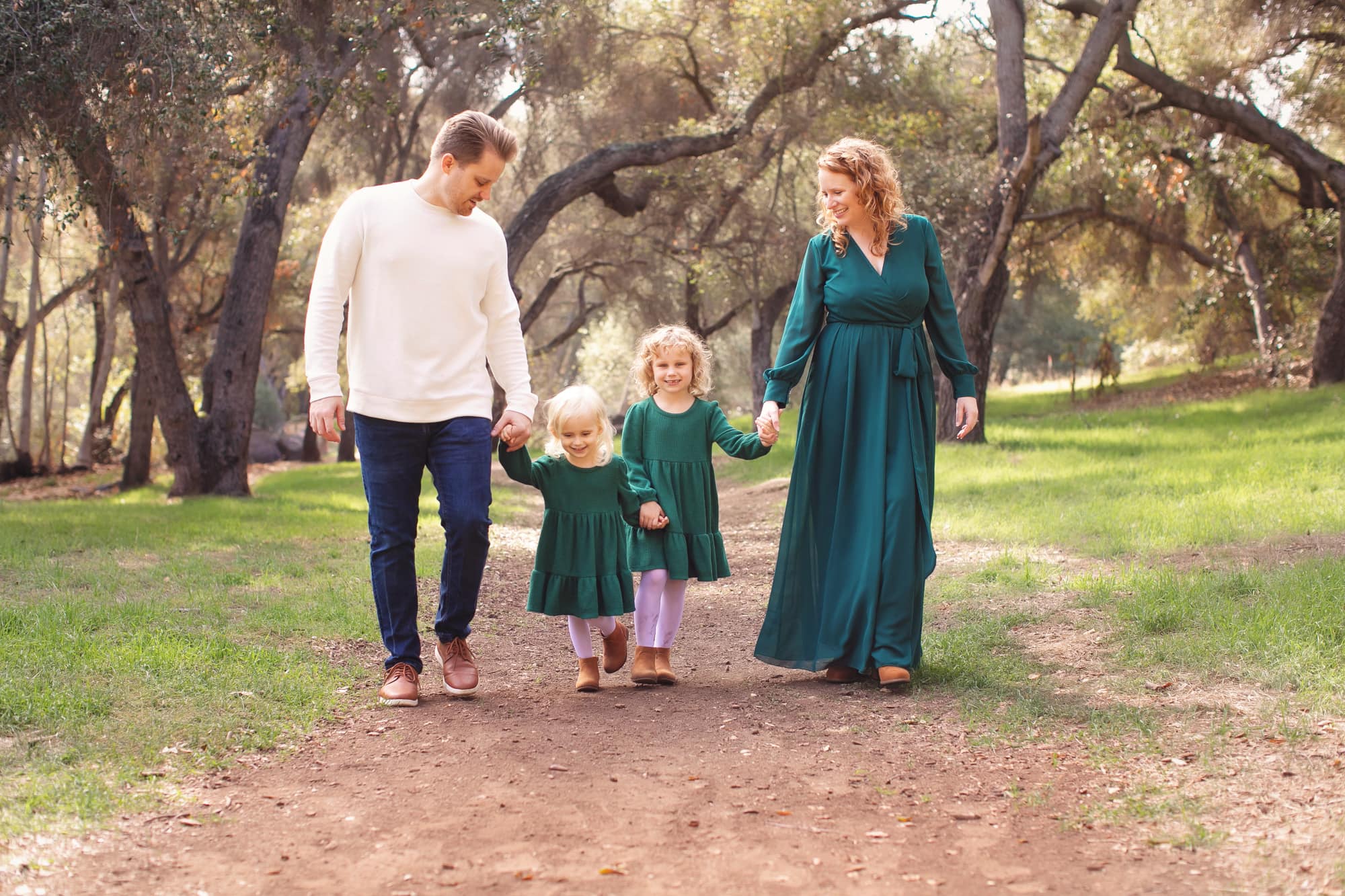 San Diego Family Portraits of 4 people walking in Felicita Park Escondido