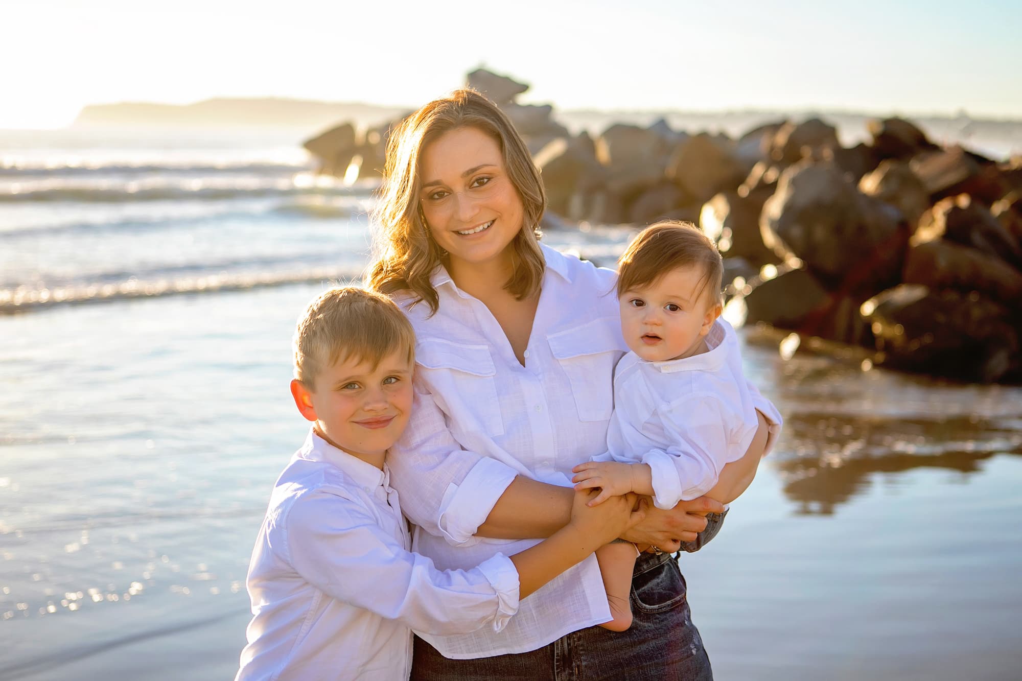 Coronado Beach Portrait of mom and her sons