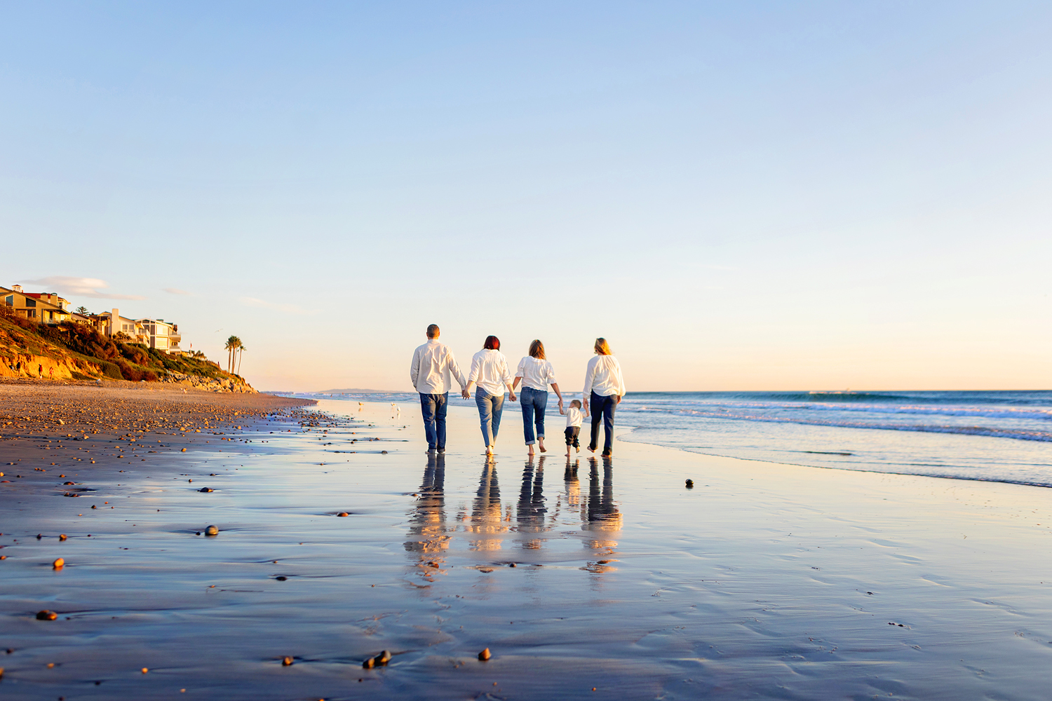 carlsbad family session walking at sunset final shot