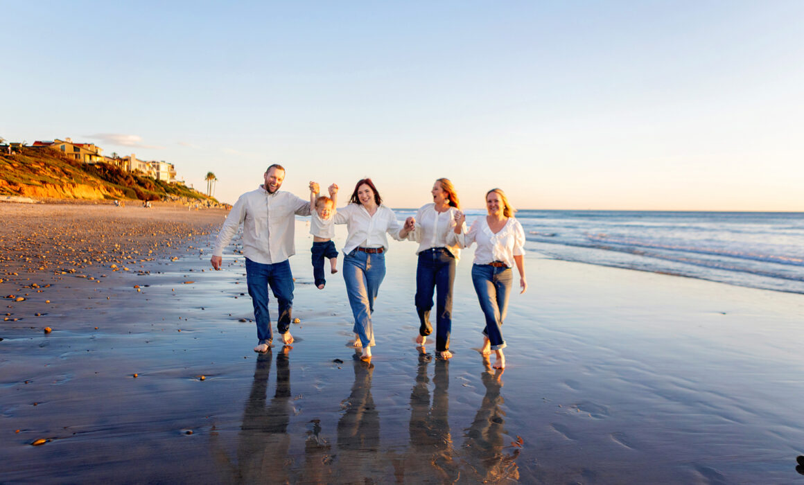 san diego family beach session walking hand in hand
