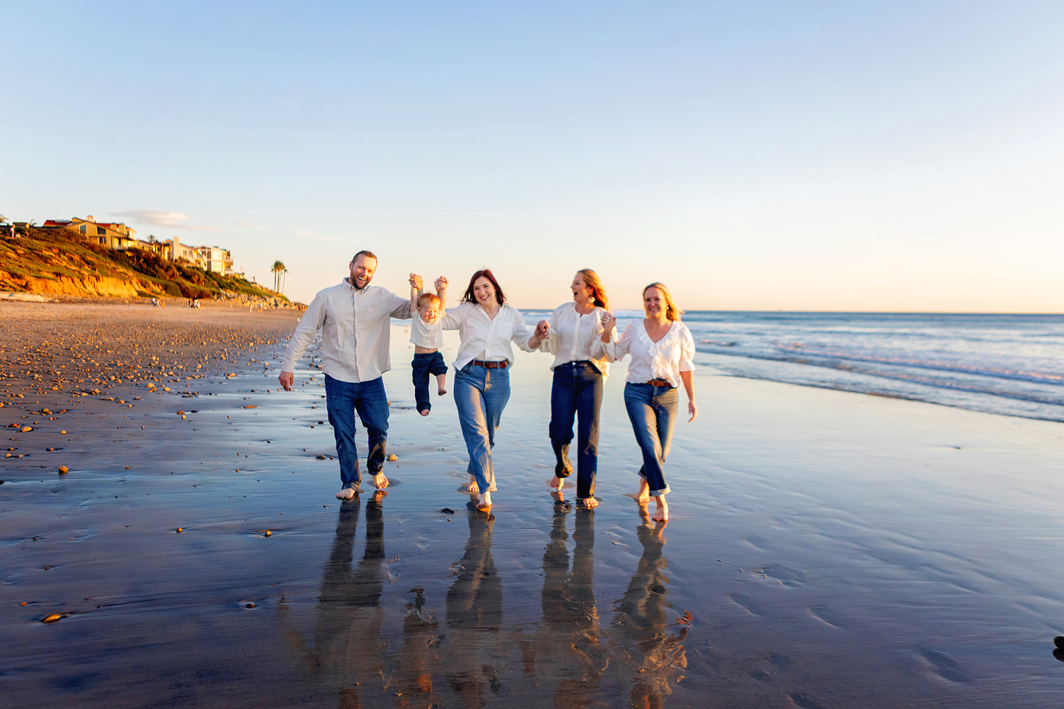 san diego family beach session walking hand in hand